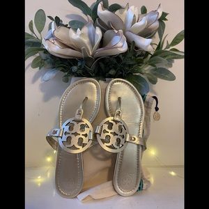 Tory Burch Miller Metallic Leather Spark Gold Sandals Size 9